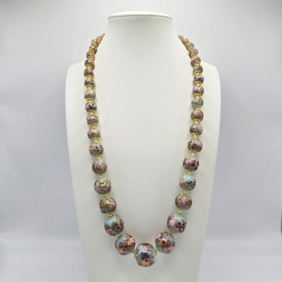 Jewelry - Wedding Cake Beaded Necklace Venetian Italian Italy Art Glass Murano Blue Vtg
